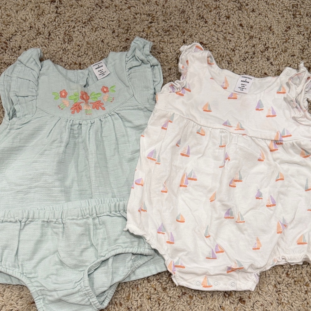 2-Pack Baby Rompers - Mint Floral & White Sailboat